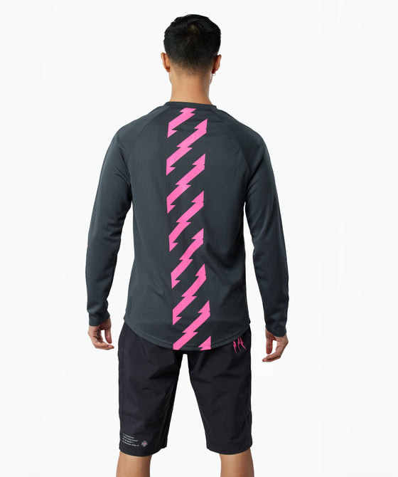 Long Sleeve Mountain Bike Jersey in grey, back view